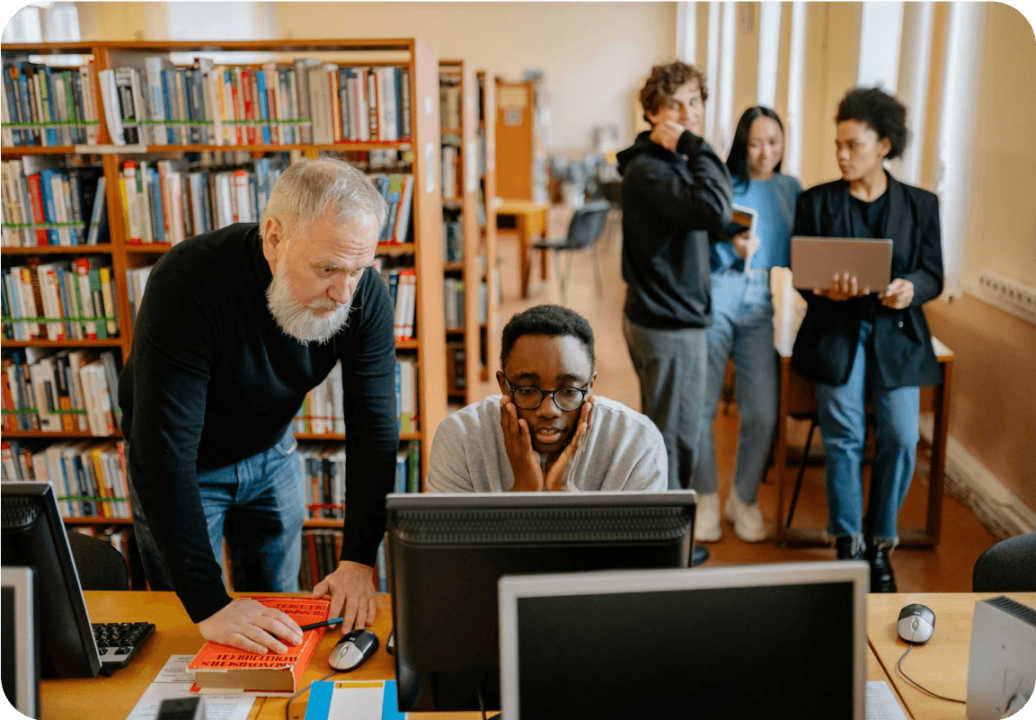 Campus library with students